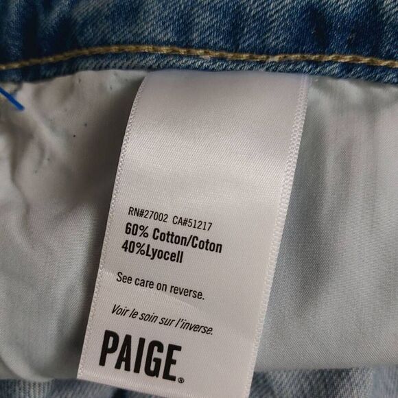 PAIGE Afia Dunlee Asymmetrical Frayed Hem Distressed Mini Jean Skirt Size 32 - Picture 7 of 9